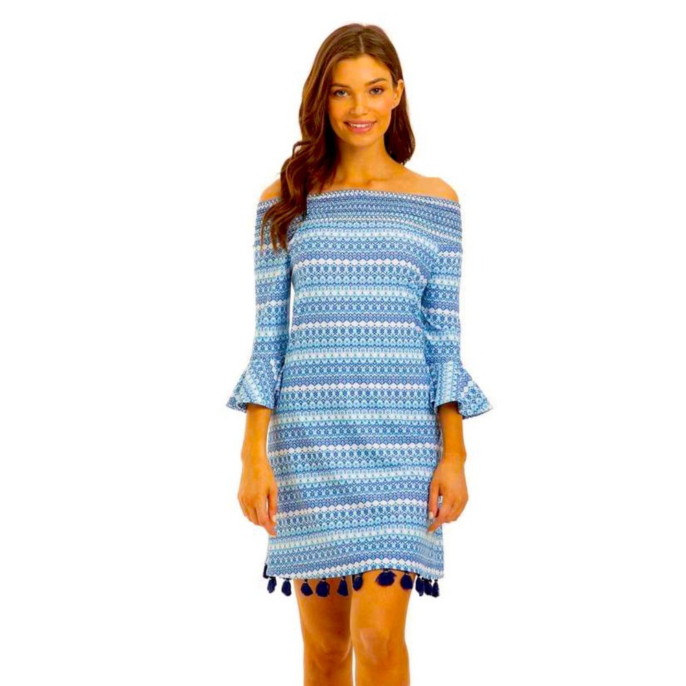 NWT Cabana Life Batik Stripe Off Shoulder Dress, L
